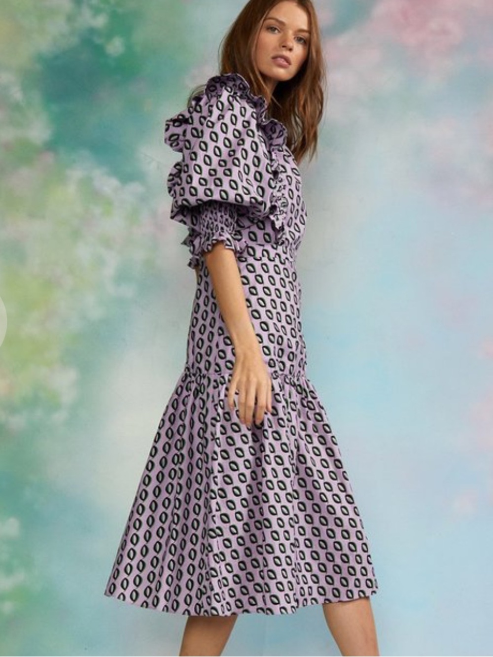 Cynthia Rowley Campbell Geometric Midi Ruffle Dress Size 4
